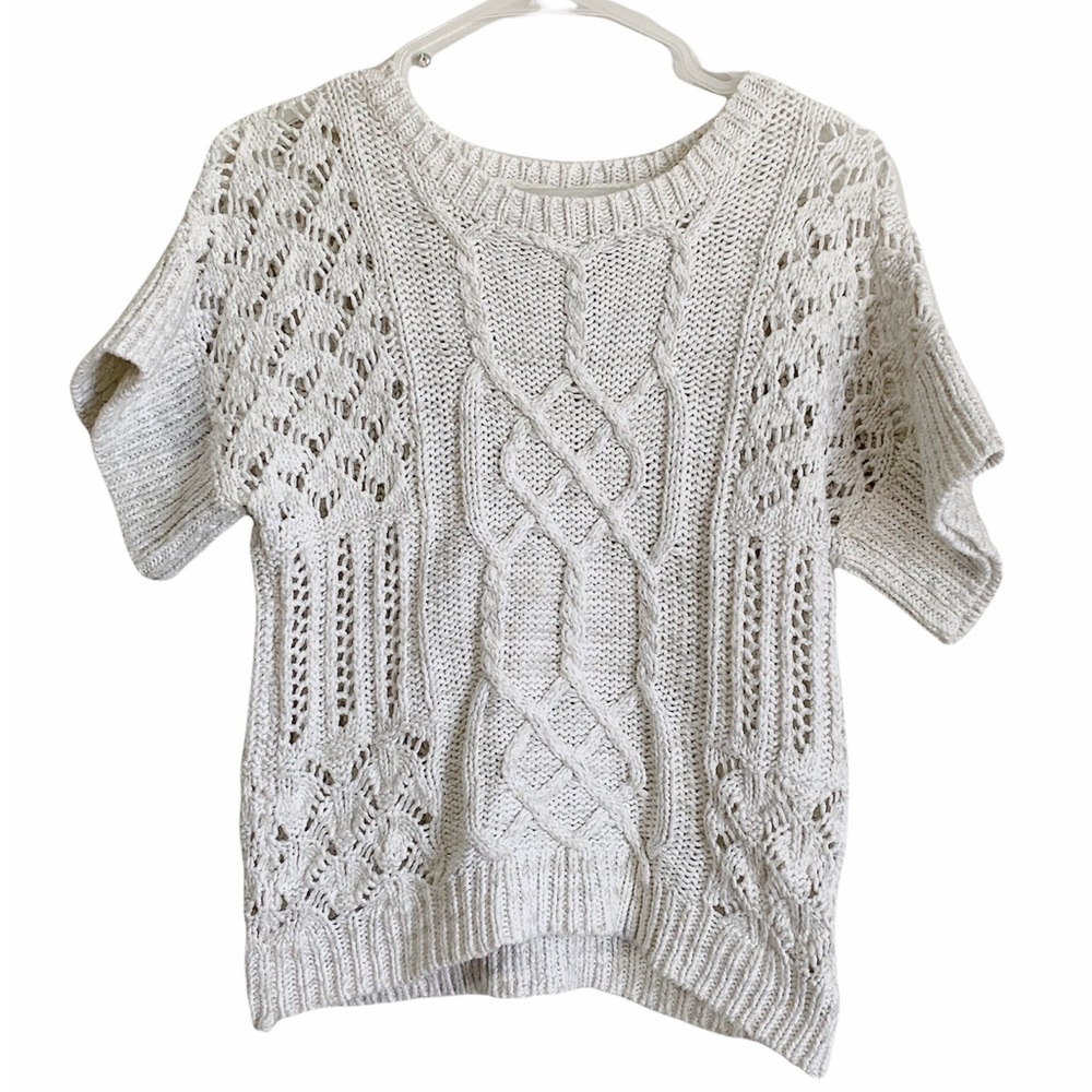 Prana Cable Knit Sweater Chunky Organic Cotton XS Short Sleeve